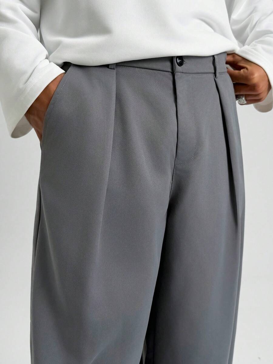 PAVTROS Men's Solid Color Pleated Casual Loose Wide-Leg Pants - Dark Grey - View 1