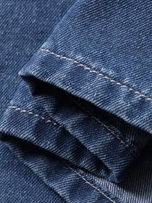 DAZY Áo thun ngắn tay cổ bẻ kiểu Hàn Quốc cho bé gái, chất liệu denim mài, dễ thương, thích hợp mặc mùa hè. - Màu xanh lam - Xem 4