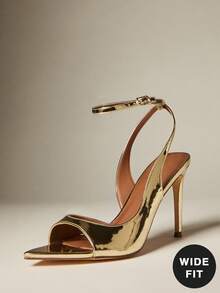 SHUZIA Wide-Fit Women's Metallic PU Point Toe Sexy High Stiletto Ankle Strap Heel Sandals - Gold - View 8