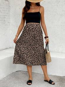 SHEIN 孕妇休闲豹纹长裙 - 杏色 - 查看 6