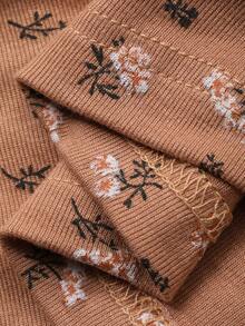 DAZY Ditsy Blumen tailliertes V-Ausschnitt gerafftes Taille Langarm Maxi Nachthemd für Frauen - Koralle Orange - Übersicht 9