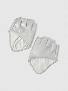 ROMWE Grunge Punk 1 Pair Fashion Silver Fingerless PU Leather Gloves - Silver - View 1