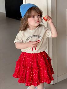 DAZY Toddler Girls' Lace Patchwork Letter Print Short Sleeve T-Shirt - Apricot - View 4