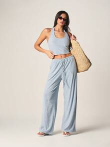 MISSGUIDED Striped Ribbed Halter Neck Tie Back Crop Top For Summer Beach Vacation Casual Wear - Multicolor - View 3