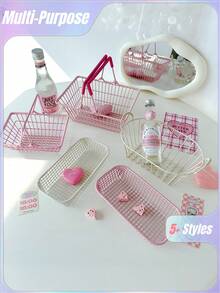 Joivida 1 Giỏ để bàn mini kiểu INS, Giỏ đựng đồ nghệ thuật bằng sắt màu Dopamine, Hộp đựng trang sức & Vật trang trí chụp ảnh - Nhiều màu - Xem 4