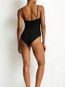 Swim Chiccia 女士黑色吊带紧身性感沙滩泳衣，适合海滩度假 - 黑色 - 查看 3