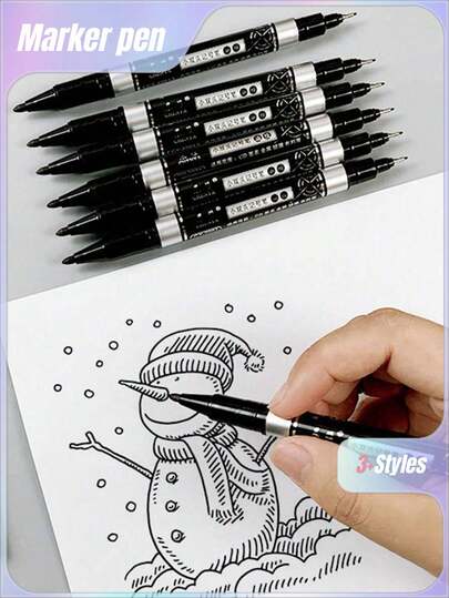 3/6/12支装创意美术用品双头轮廓马克笔 返校季