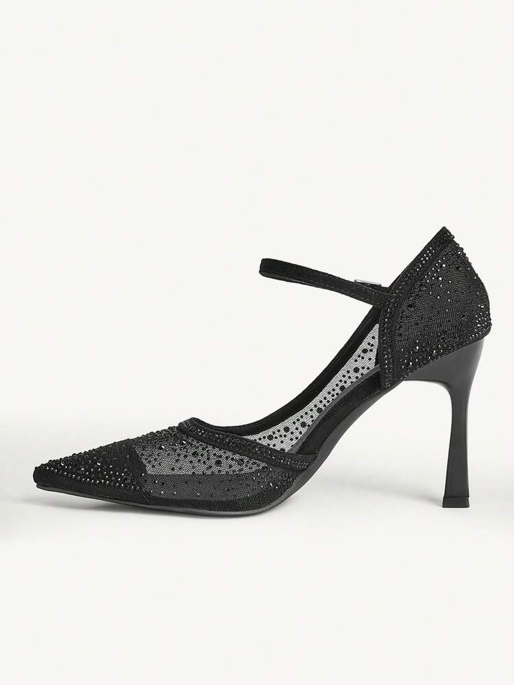 CUCCOO CHICEST Women's Pointed Toe High Heel Shoes, Rhinestone Decor Mesh Fabric, Fashion Comfortable For Daily, Party, Banquet, Buckle Strap Design Valentine's Day Elegant Shoes Wedding Shoes Summer Shoes Bride Shoes