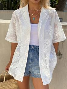 DAZY 女士白色短袖休闲/度假衬衫，春夏款 - 白色 - 查看 1