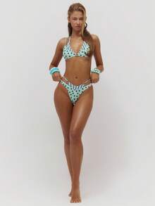 Musera Resort Bottom de bikini con detalles de anillo, estampado de rayas y lunares de doble capa, para verano, playa, vacaciones, uso diario, sexy y lindo, viaje - Multicolor - Ver 5