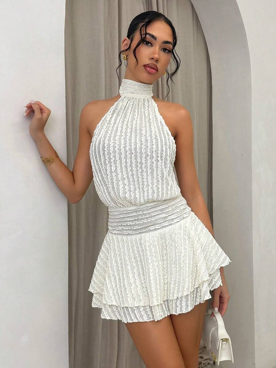 Glamine Backless Sexy Elegant Knit Bodycon Mini Dress With Bowknot Neck, Versatile For Business, Date, Party, Beach, Everyday Wear - Apricot - View 1