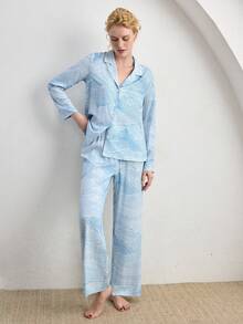 Ocili 舒适纯棉条纹女士睡衣套装 - 藍色 - 查看 7