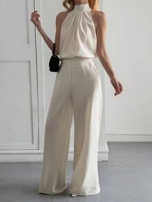 Strévra Women's Elegant Sleeveless Top And Long Pants 2 Pieces Set - Beige - View 5