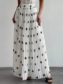 Firerie 女士优雅黑白波点褶裥A字裙 - 黑與白 - 查看 2