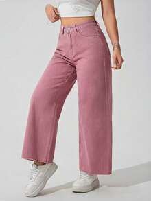 Flirla Women's Casual Everyday Commute Fashion Loose Wide-Leg Jeans - Red - View 5