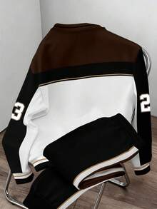 Manfinity Joysei Retro Color Block Pullover Sweatshirt Set, Unisex Loose Sporty Oversized Top + Jogger Pants - Multicolor - View 2