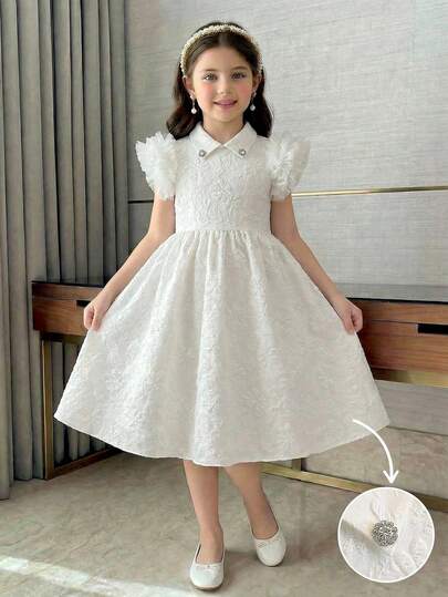 Tween Girl Solid Color Mesh Patchwork Elegant Sleeveless Dress