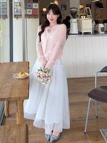 DAZY Women's Pink Soft & Sweet Ruffled Hem Korean Style Long Sleeve Knit Sweater - Baby Pink - View 7