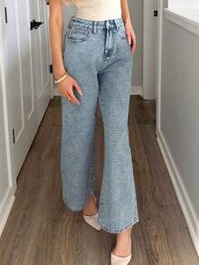 Sydney Algeri MOD Women Casual Everyday Regular Fit Jeans,Jeans Women, Baggy Jeans Women, Cowgirl, St Patrick Day, Streetwear For Women,Sparkly Baggy Jeans, Wide Leg Pants - Medium Wash - View 4