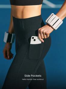 GLOWMODE 21英寸 FeatherFit™-Sculpt 塑形紧身裤，有效排汗，收腹防卷，无前缝，侧边口袋，适合训练、跑步、健身。 - 黑色 - 查看 5