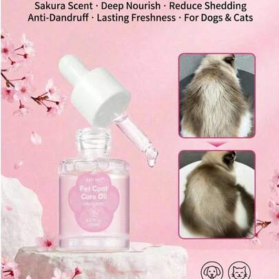 PETSIN Pet Fur Care Oil, 0.67 Fl Oz, Cherry Blossom Scent - Deeply Nourishes, Reduces Shedding, Detangles, Long-Lasting Fragrance For Dogs & Cats