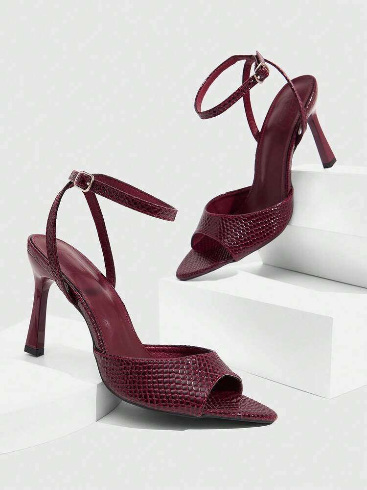 CUCCOO SZL Women's Adjustable Minimalist Maroon High Heel Sandals, For Casual Daily Wear Spring Shoes Spring Break Easter Prom Heels Valentine's Day Spring Shoes Prom Heels