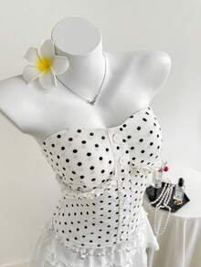 Elamini Polka Dot Pattern Button Decor Sleeveless Top, Suitable For Summer - Multicolor - View 1