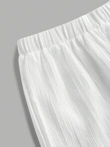 Tween Girls Casual Everyday Vacation Halter Curved Hem Tassel Top And Pants Set - Apricot - View 5