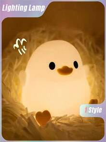 1pc Cute Bean Duck Night Light, DoDo Duck Silicone Nursery Night Light, Battery Table Lamp Bedside Lamp With Touch Sensor For Bedrooms, Living Room - White - View 9