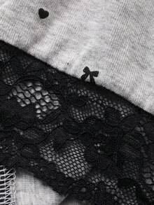 DAZY Tween Girl Contrast Lace Bow Print Short Sleeve Casual Dress - Grey - View 8