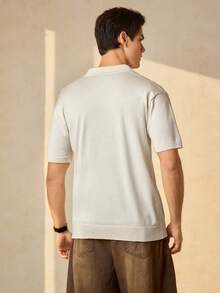 Manfinity RSRT Áo len nam cổ bẻ màu trơn, thích hợp mặc hàng ngày, chất liệu thoáng khí, nhẹ, thoải mái, phù hợp cho kỳ nghỉ và ngày Valentine. Áo màu kem nam, áo nam gợi cảm, áo nam mùa hè, áo len nam thắt dây. - trắng - Xem 3