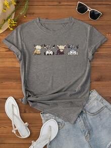 INAWLY Women's Cow Print Short Sleeve T-Shirt Graphic Tees Women Tops - Grey - View 1