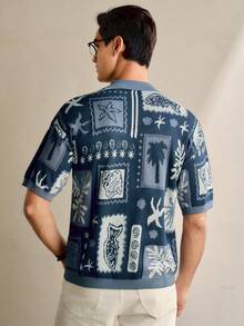 Manfinity Homme 男士椰树图案 Polo 领纽扣短袖针织衫 男士度假装 蓝色印花衬衫 男士度假服装 男士衬衫 男士夏威夷衬衫 男士波西米亚风衬衫 男士度假套装 印花 - 彩色 - 查看 3