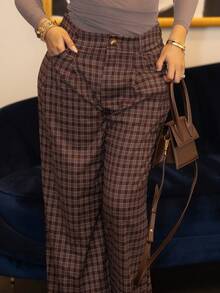 Melissa Matos Women's Casual Loose Fit Brushed Plaid Wide Leg Pants, Autumn/Winter - Multicolor - View 4