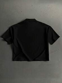 StoneGrade New Preppy Star Symbol Casual Printed Men Standard Size Cropped Loose Fit Short Sleeve Polo Shirt, Essential For Dates And Gatherings, Fashionable Couple Gift For Boyfriend - Black - View 3