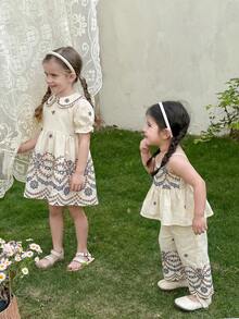 SHEIN 2pcs Baby Girl Ditsy Floral Camisole Top And Long Pants Set - Multicolor - View 3