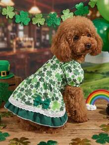PETSIN 圣帕特里克节绿色四叶草印花公主芭蕾舞裙、宠物裙 - 綠色 - 查看 3