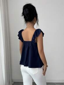 Rafferiza Women's Elegant Fashionable Sleeveless Top With Flare Sleeves, Chest Cup, Drawstring, Ruched, Bow Design, Suitable For Spring/Summer Vacation - Navy Blue - View 2