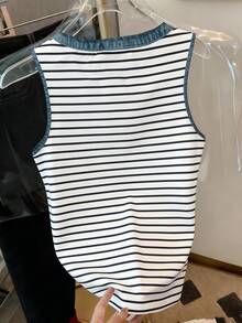 SHEIN 女士休闲度假通勤撞色条纹印花圆领背心，夏季 - 彩色 - 查看 2
