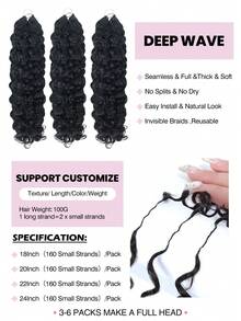 Boho Braids 1 PC Water Wave Narural Đen Crochet Tóc Giả Tóc Người Không Thắt Nút Tách Sẵn Lông Vũ Tóc Người Màu Đen 18-24 Inch 100G - SNatural - Xem 3