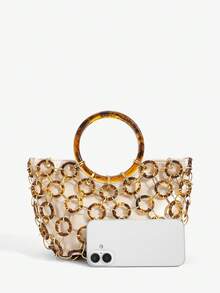 SHECARRY Bolso de mano de gran capacidad y diseño elegante con anillo circular para mujeres - Albaricoque - Ver 5