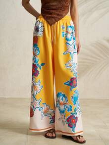 INAWLY Graphic Print Drawstring Loose Wide Leg Pants - Multicolor - View 6