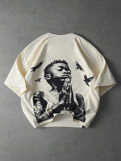 PAVTROS Camiseta de manga corta de cuello redondo con gráfico de personaje casual para hombre