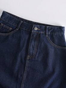 GlowEve Casual Commute Washed Long Denim Skirt - Dark Wash - View 6