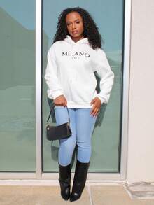 Steph T Women's Casual Simple Milano Pattern White Hoodie Sweatshirt, Loose Fit, Thick Thermal Lined, Suitable For Autumn And Winter,Long Sleeve Tops Back To School Fall And Winter Clothing Autumn And Winter - White - View 6