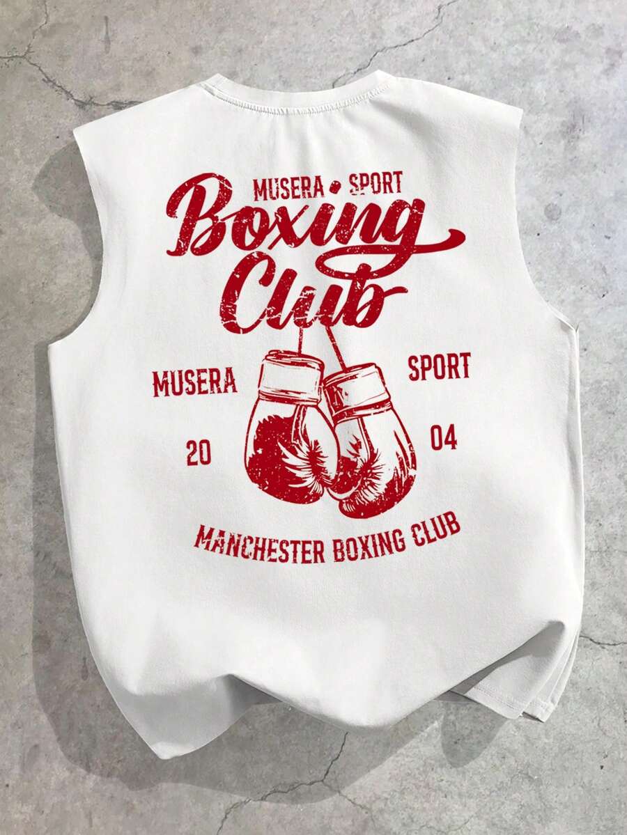 StoneGrade 白色加大码男士字母印花圆领无袖背心 - 白色 - 查看 1