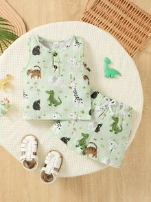 SHEIN 2pcs/Set Toddler Boys' Cute Casual Whale Print Short Sleeve Outfit - Multicolor - View 6
