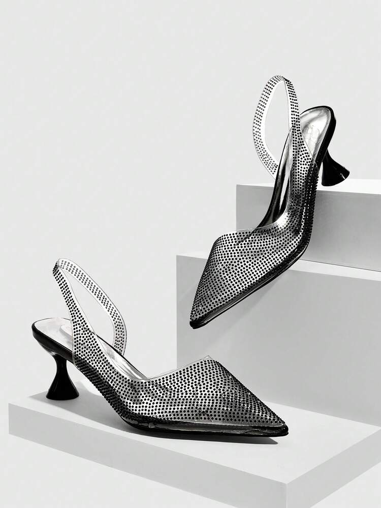 CUCCOO SZL Women's Rhinestone Transparent Design Fashion Square Toe High Heel Sandals Valentine's Day