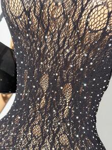 EgrlEra Vestido mini con escote halter y cruzado con adornos de strass para mujer - Negro - Ver 5