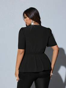 Viva Relle Áo sơ mi ngắn tay thanh lịch dành cho nữ cỡ lớn với nơ - Đen và trắng - Xem 5